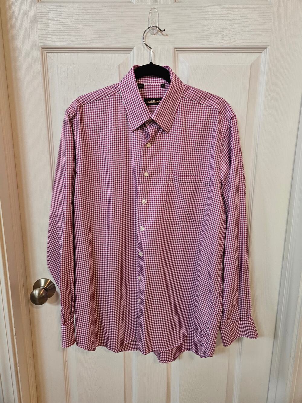 Paul Stuart Men’s Large Pink White Check 100% Cotton Shirt Made in Canada